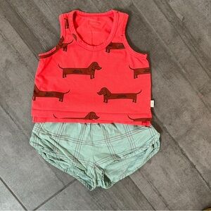 Tiny cottons sz 3 4 Dachsund doggie shorts top set girl summer orange sage green